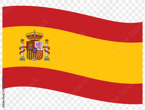 Wallpaper Mural Waving Spain flag isolated on transparent PNG background. Perfect for designs, presentations, or digital projects, showcasing the iconic red and yellow flag symbolizing Spain's heritage and unity Torontodigital.ca