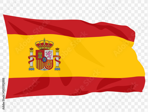 Wallpaper Mural Waving Spain flag isolated on transparent PNG background. Perfect for designs, presentations, or digital projects, showcasing the iconic red and yellow flag symbolizing Spain's heritage and unity Torontodigital.ca