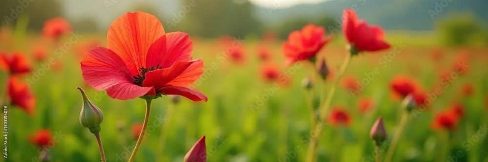 Large Roselle flower with long, curved stems in a field, flower, plant, nature Large Roselle flower with long, curved stems in a field, flower, plant, nature