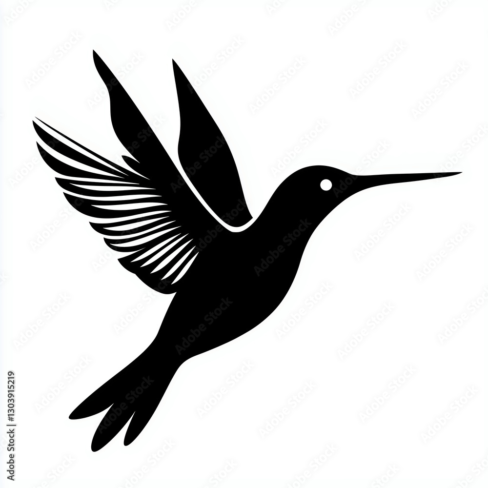 Fototapeta premium Hummingbird Silhouette Art: Elegant Black Bird in Flight, Minimalist Wildlife Design