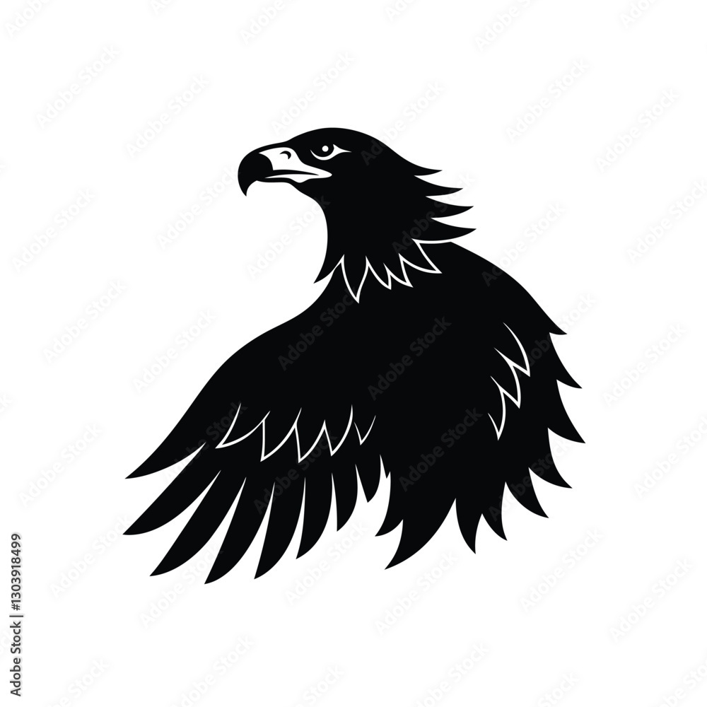 Fototapeta premium Bald Eagle Silhouette Vector Art | Black and White Bald Eagle Bird Illustration