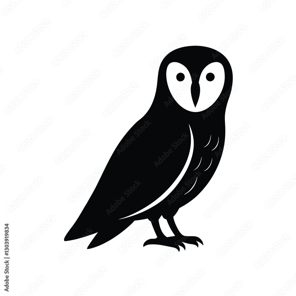 Fototapeta premium Barn Owl Silhouette Vector | Black and White Barn Owl Bird Illustration