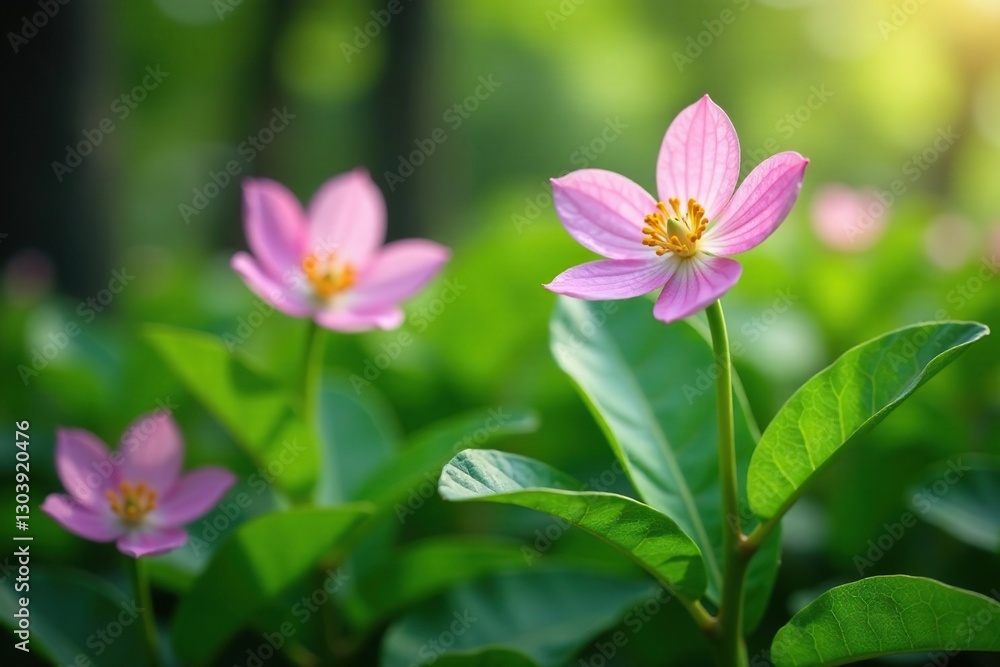 Vanilla bean plants with blooming flowers and growing leaves, blossom, bloom Vanilla bean plants with blooming flowers and growing leaves, blossom, bloom