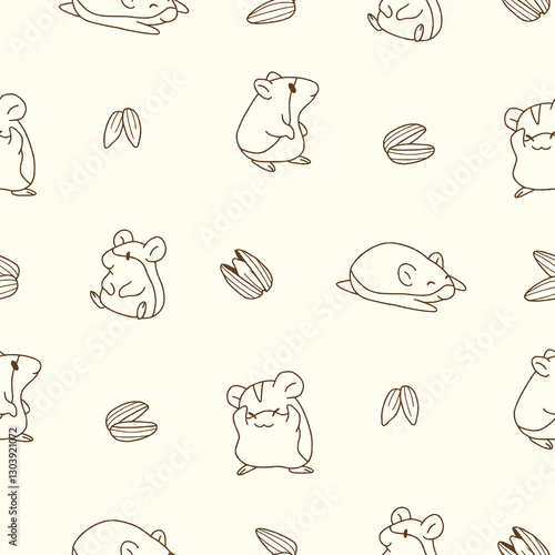 Outline Hamster Sunflower Seed Pattern Vector Illustration Seamless for Background Wallpaper Packaging Cover