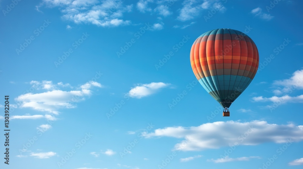 lone hot air balloon floats serenely above expansive cloud-dotted sky providing enchanting scene with ample copy space lone hot air balloon floats serenely above expansive cloud-dotted sky providing enchanting scene with ample copy space