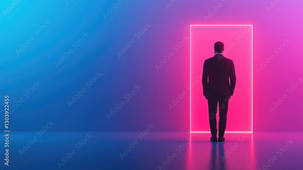 Fototapeta premium lone sales professional silhouetted against vibrant neon color background