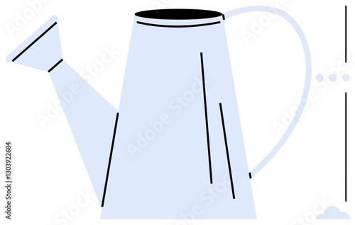 Simplistic watering can with a curved handle and long spout. Ideal for gardening, sustainability, growth, nurturing, simplicity, eco-friendly concepts, and care. Flat simple metaphor