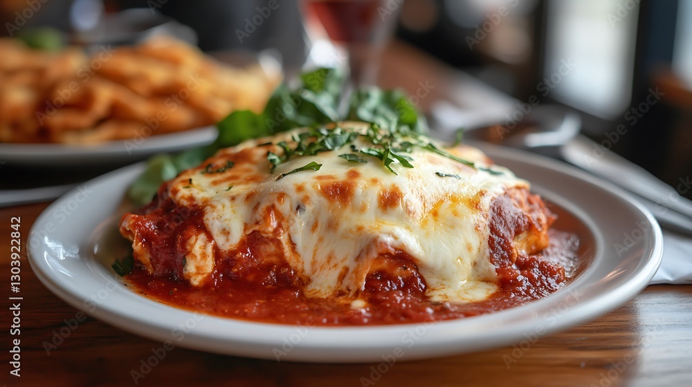 Serving of Delicious Lasagna with Melted Cheese and Tomato Sauce Serving of Delicious Lasagna with Melted Cheese and Tomato Sauce