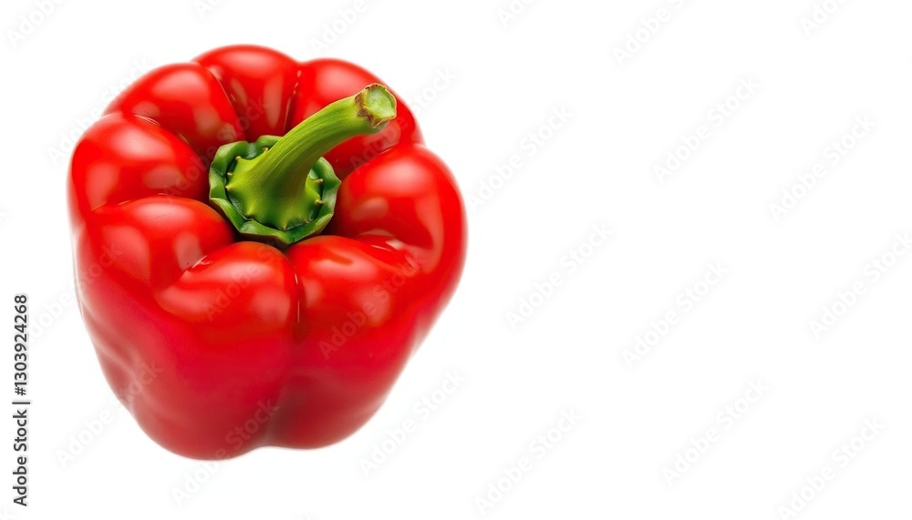 Vibrant single red bell pepper, glossy skin, isolated, white background, culinary Vibrant single red bell pepper, glossy skin, isolated, white background, culinary
