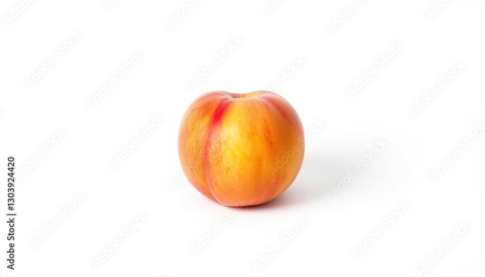 A single, ripe peach, perfectly isolated on a pure white background, botany, stone fruit A single, ripe peach, perfectly isolated on a pure white background, botany, stone fruit