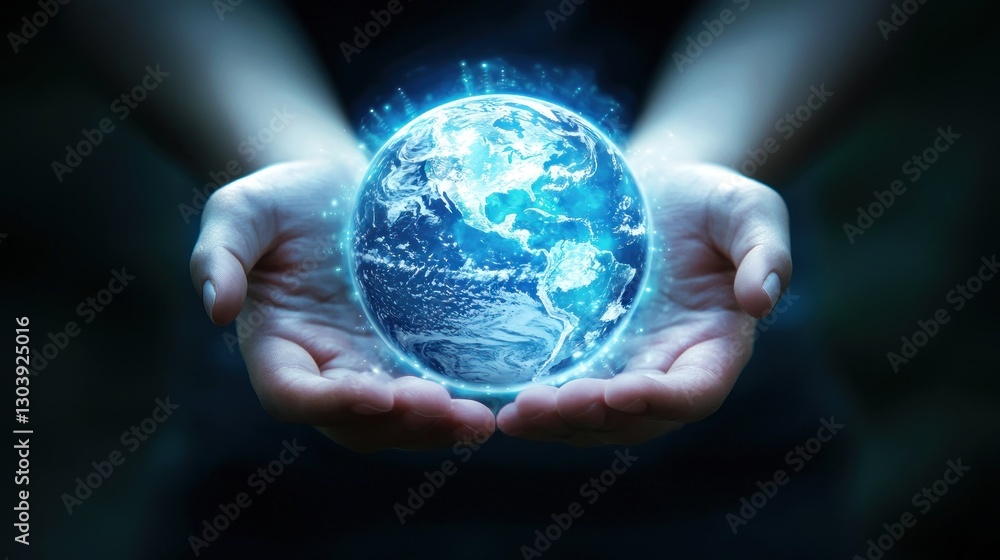 A Glowing Blue Earth Held in Hands: A Symbol of Global Care A Glowing Blue Earth Held in Hands: A Symbol of Global Care