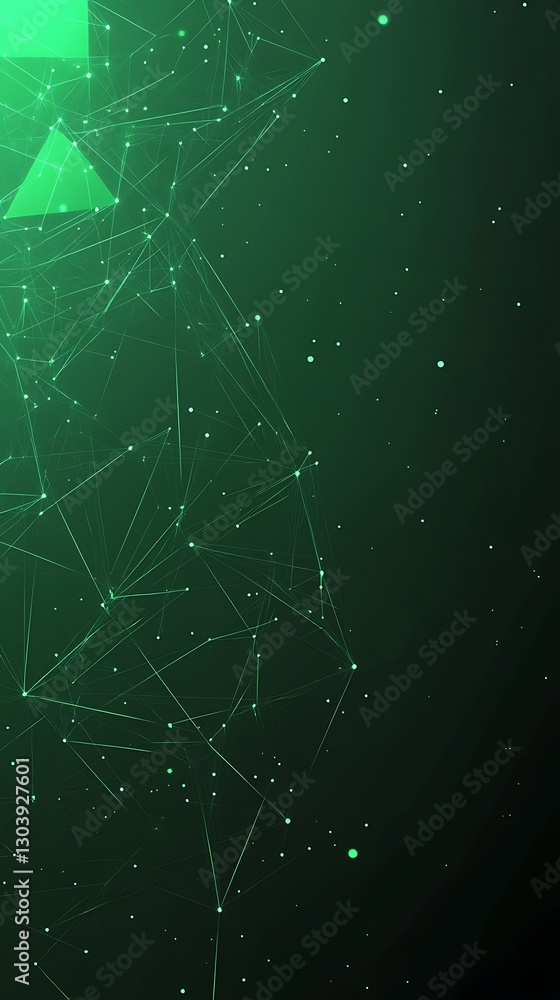 Fototapeta premium Dynamic green digital background with geometric shapes and connections
