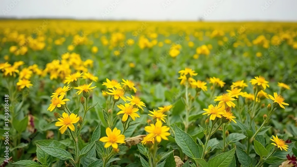 Bright yellow flowers blooming on potato plants in a green field, field, spring Bright yellow flowers blooming on potato plants in a green field, field, spring