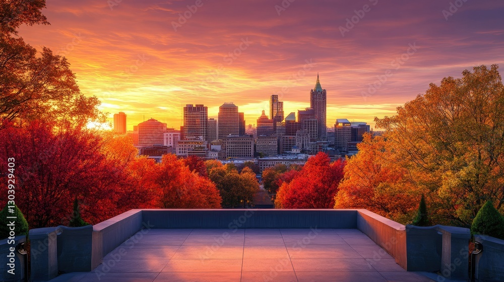 Obraz premium Atlanta Skyline at Sunrise: Autumn's Embrace