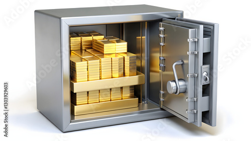 A secure safe containing cash, documents, and gold bars, representing financial security.