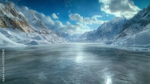 Wallpaper Mural Frozen Lake in Snowy Mountains Under a Bright Blue Sky Torontodigital.ca