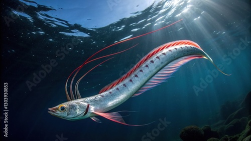 Elongated Ribbonfish: Red Fins and Silvery Body photo