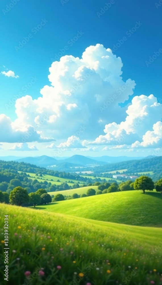 Fototapeta premium Soft focus cloudy landscape with a vast blue sky, blue, landscape, soft