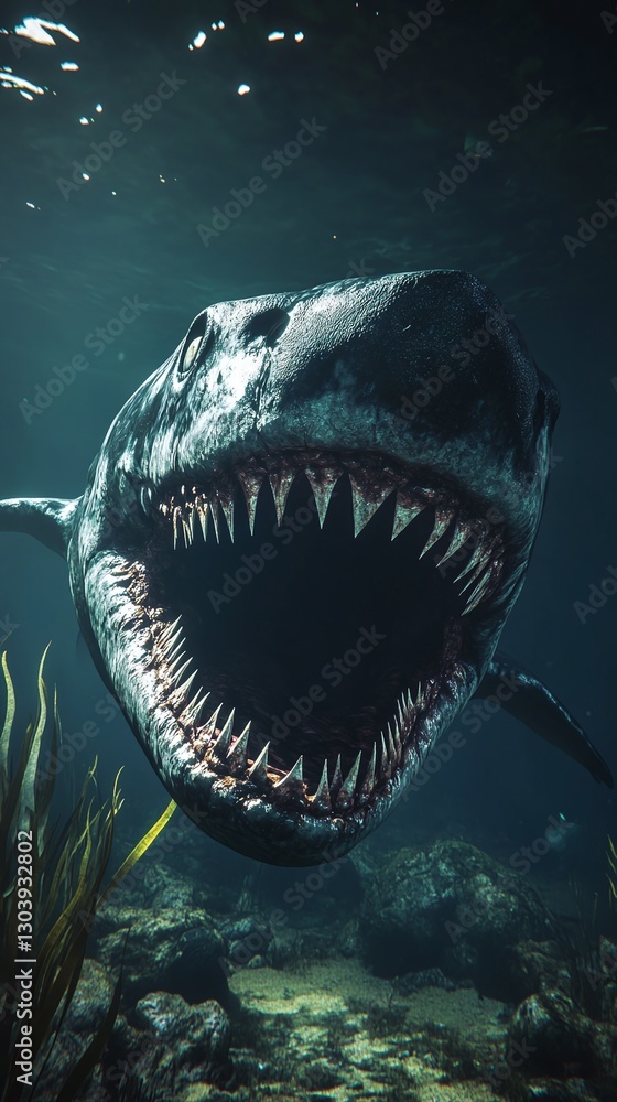 Fototapeta premium A prehistoric Megalodon wallpaper for smartphone