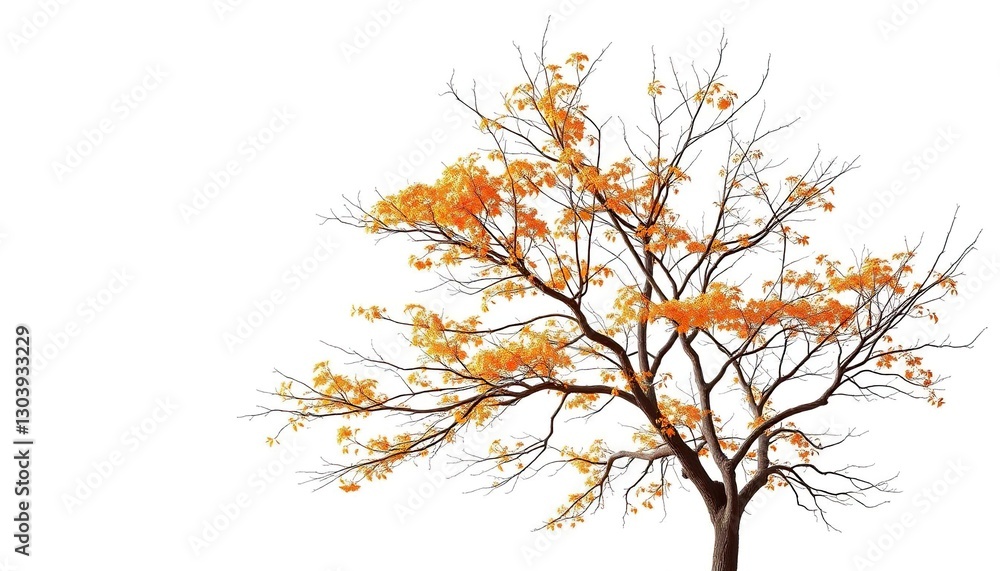 Single deciduous tree, stark branches against pure white, landscape, trunk Single deciduous tree, stark branches against pure white, landscape, trunk