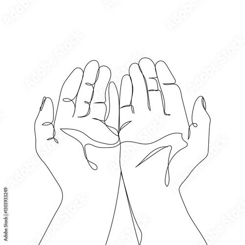 muslim praying hands in one continuous line drawn isolated on a white background