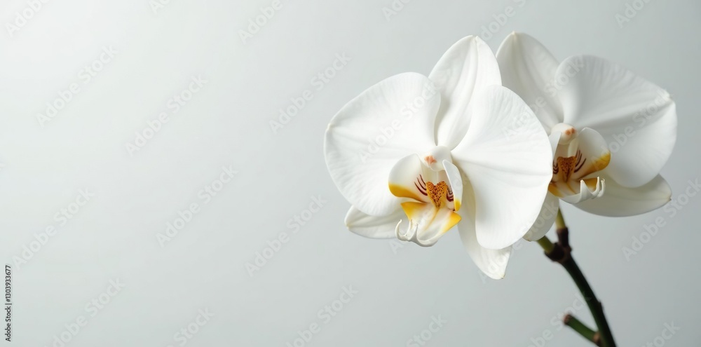 Obraz premium White orchid blooms on a minimalist background, blossom, pure, orchids