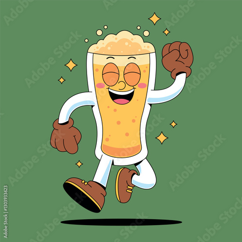 Happy beer glass cartoon mascot