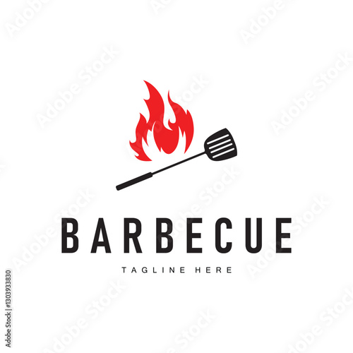 grilled food concept design bbq logo with simple fire barbeque food template illustration