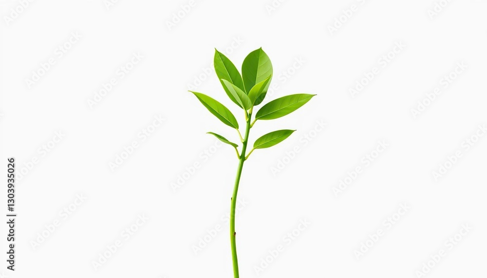Single vibrant green plant, isolated on pure white backdrop, fresh, botany Single vibrant green plant, isolated on pure white backdrop, fresh, botany