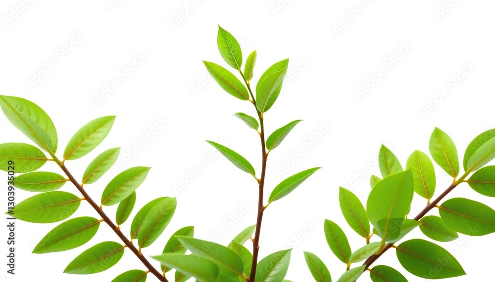 Obraz premium Single vibrant green plant, isolated on pure white background, fresh, leafy