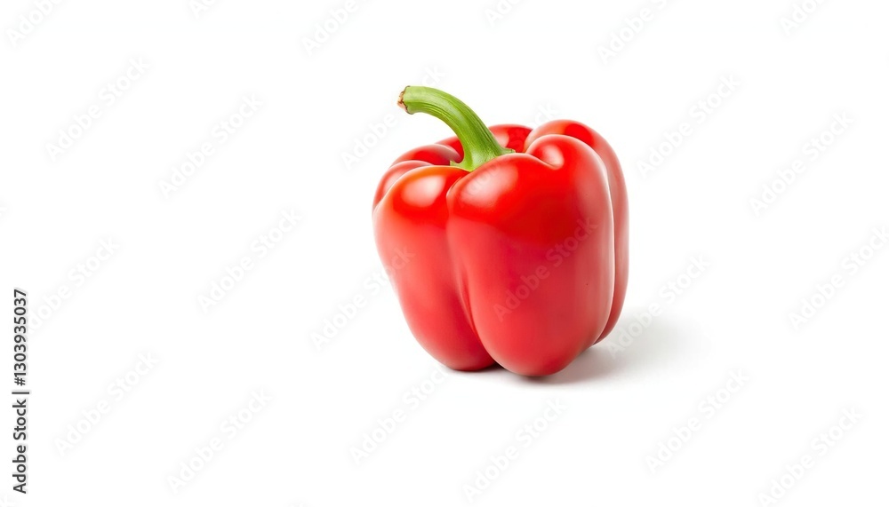 Single vibrant red bell pepper isolated on pure white background, macro, isolated Single vibrant red bell pepper isolated on pure white background, macro, isolated