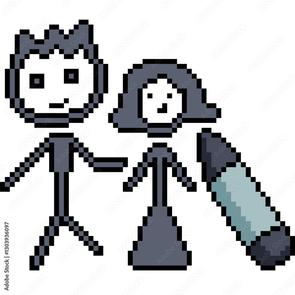 Fototapeta premium pixel art of family kid drawing