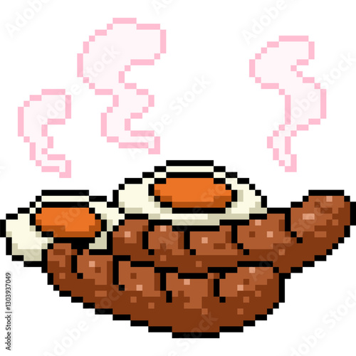 pixel art of sausage fried egg breakfast