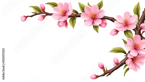 Wallpaper Mural Peach tree branch loaded with pink flowers sits at the corner, blooming beautifully against a clear background Torontodigital.ca