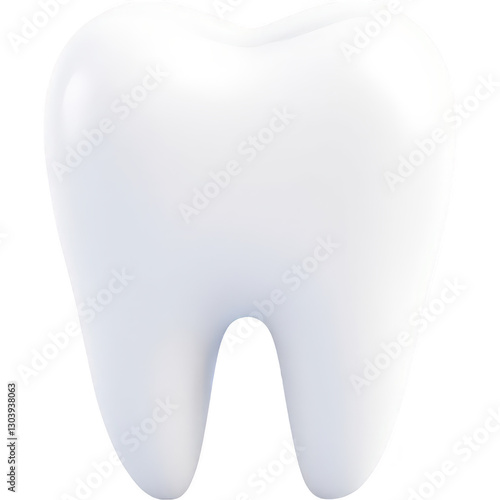 A smooth, stylized 3D illustration of a white tooth, showcasing a clean and polished appearance with soft, rounded edges for a simple, yet striking design.