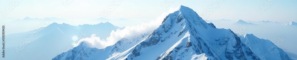 Fototapeta premium White misty veil descends on the mountain peak, stillness, serene, snowflakes