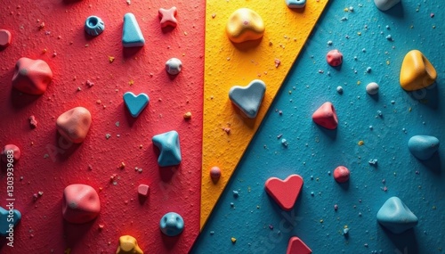 Abstract view of textured climbing holds, various shapes and sizes , strength, shapes, challenge