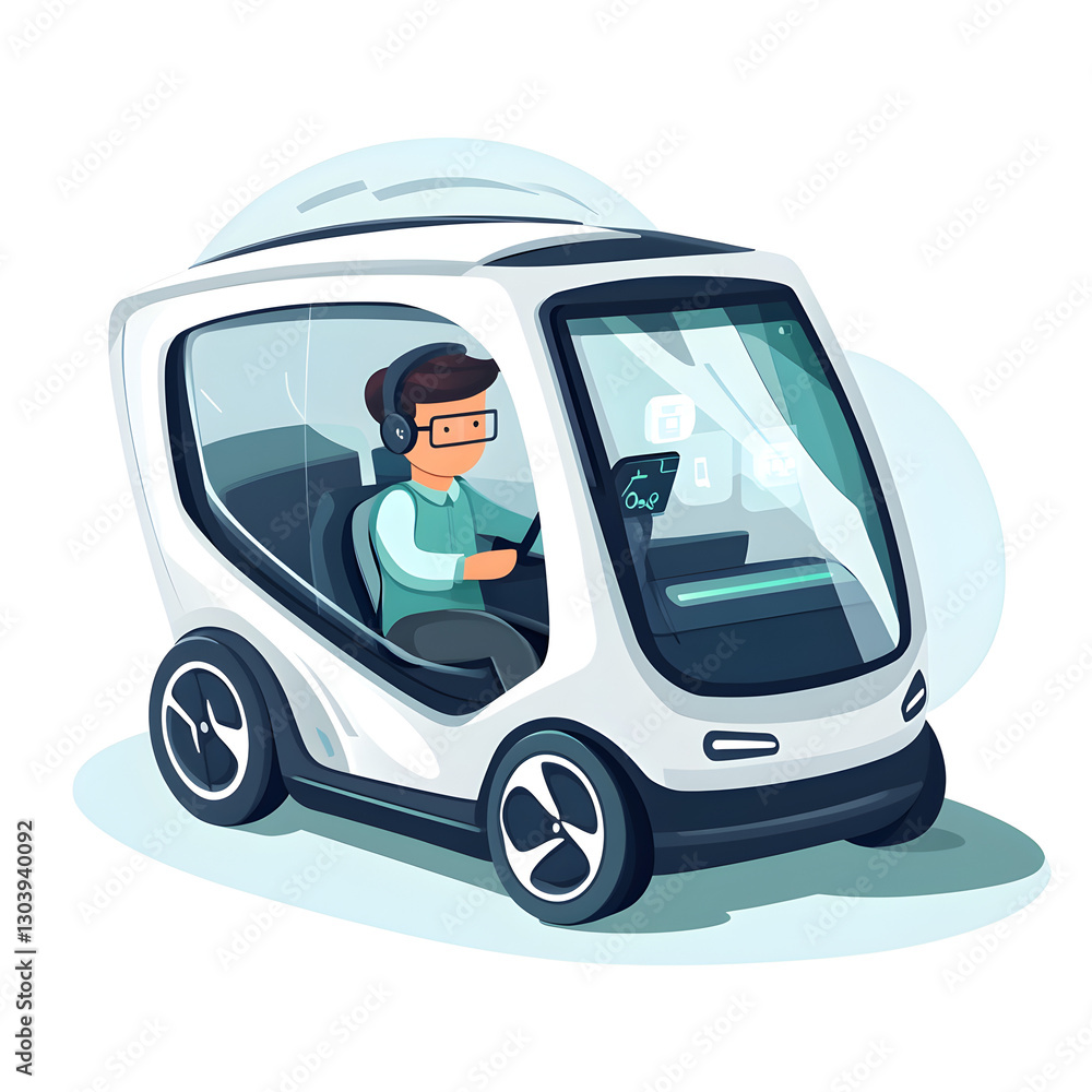 Autonomous Vehicle Man Driving Smart Car Future Transportation Autonomous Vehicle Man Driving Smart Car Future Transportation