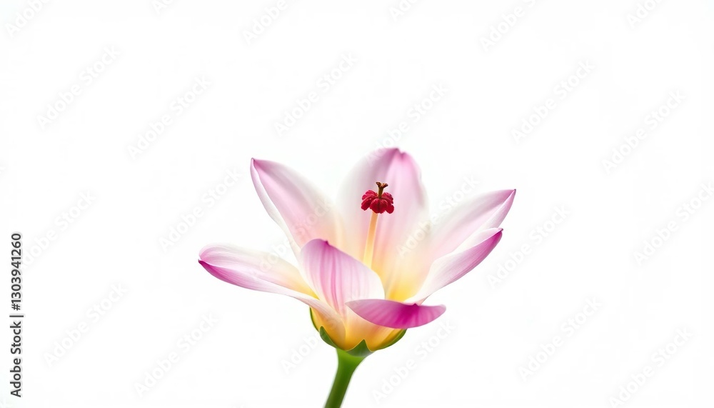 Single vibrant bloom, petals unfurled, against pure white, white background, graphic Single vibrant bloom, petals unfurled, against pure white, white background, graphic