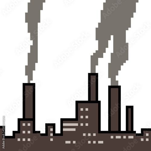 pixel art of factory smoke pollution