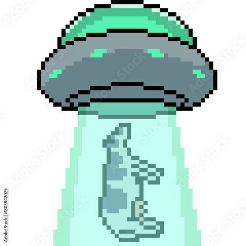 pixel art of alien steal cow