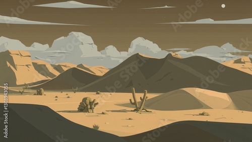 Serene Desert Landscape Under a Pale Moon