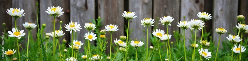 Obraz premium White meadowsweet flowers on a wooden fence with a rustic background, ulmaria, wildflower