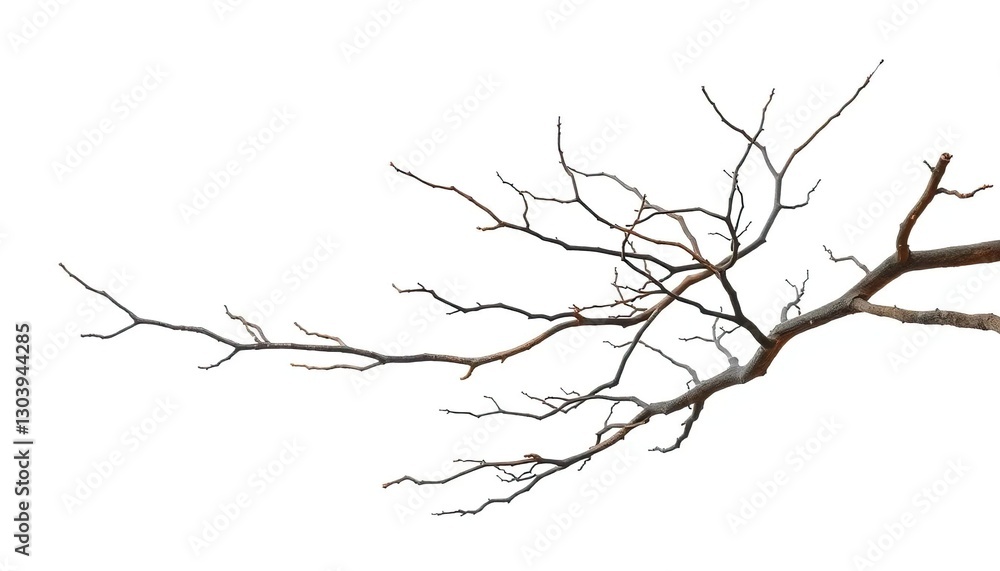 Fototapeta premium Bare, gnarled branches isolated against a pure white backdrop, wood, twigs