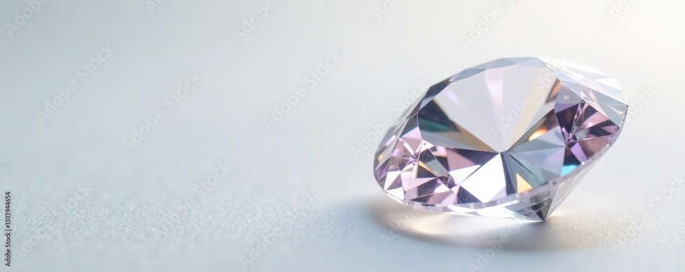 Fototapeta premium Diamond facets shine against crisp white background, sparkle, precision