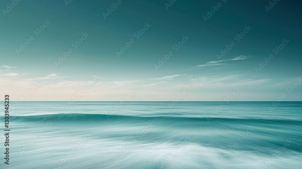 Obraz premium A serene ocean view at dusk, showcasing calm waters and a tranquil sky, creating a peaceful atmosphere.