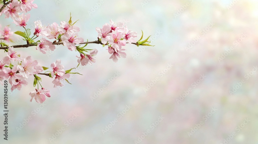A delicate cherry blossom branch blooms against a soft, pastel background, evoking feelings of spring and renewal. A delicate cherry blossom branch blooms against a soft, pastel background, evoking feelings of spring and renewal.