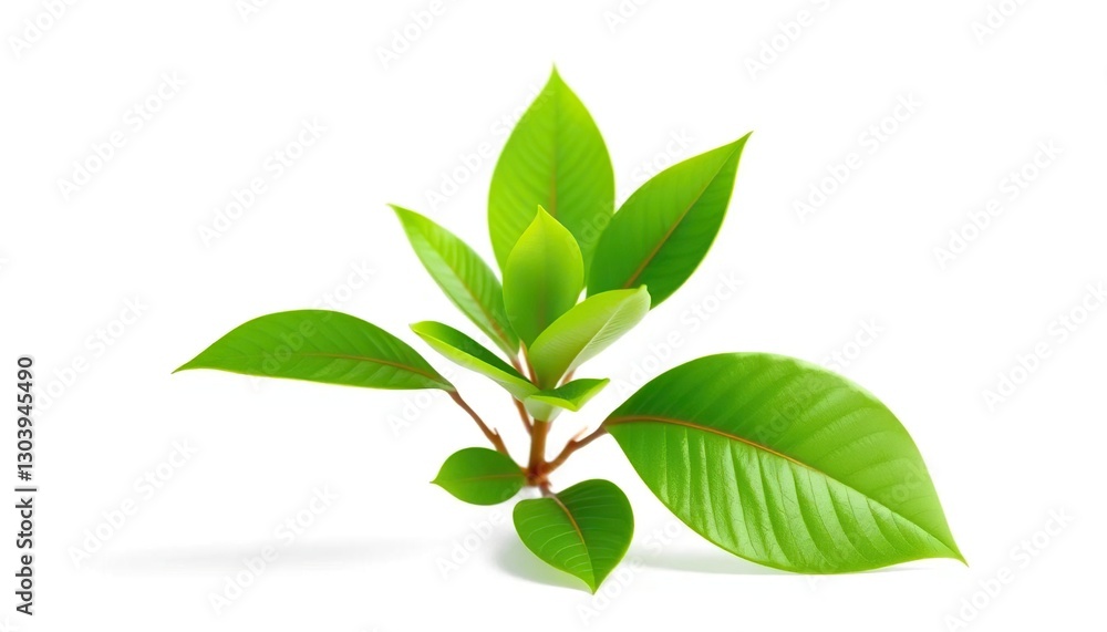Fototapeta premium Single vibrant green plant, isolated on pure white backdrop, tropical, plant