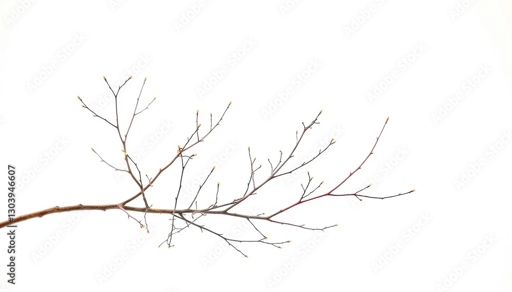 Delicate, bare branches isolated against a pure white backdrop, graphic, texture Delicate, bare branches isolated against a pure white backdrop, graphic, texture