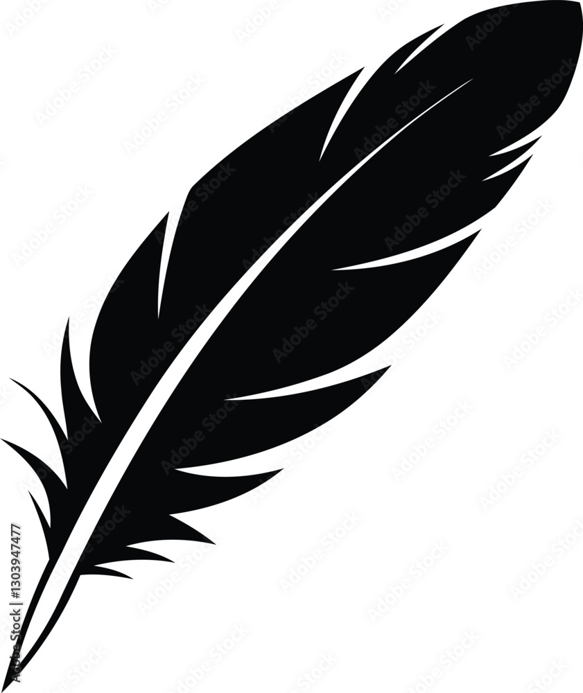 Fototapeta premium Stylized Feather silhouette vector illustration, Stylized Feather isolated line art vector